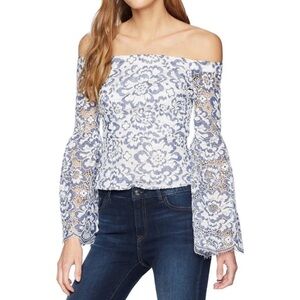Bcbg bell sleeve Floral Lace Off-Shoulder Top - Blue